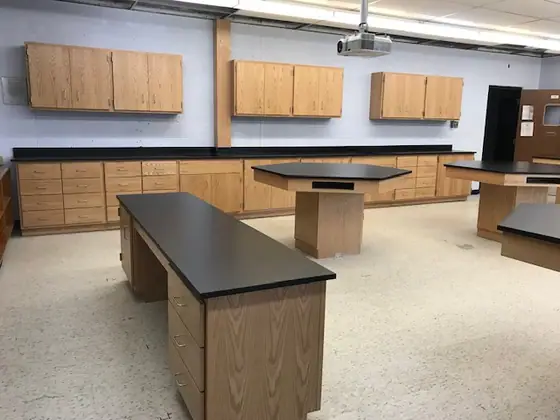 Wood and Plastic Laminate Casework laboratory furniture installation by Lab Setup America