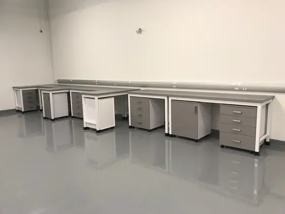 Wood and Plastic Laminate Casework laboratory furniture installation by Lab Setup America